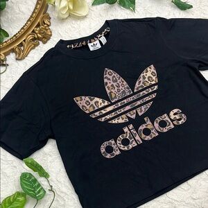 Adidas Black Short Sleeve Tee with Animal Print